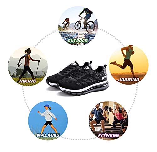 Smarten Zapatillas de Running Hombre Mujer Air Correr Deportes Calzado Verano Comodos Zapatillas Sport Black White 41 EU