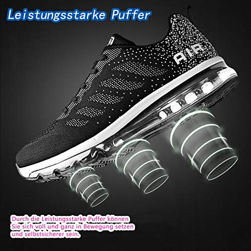 Smarten Zapatillas de Running Hombre Mujer Air Correr Deportes Calzado Verano Comodos Zapatillas Sport Black White 43 EU