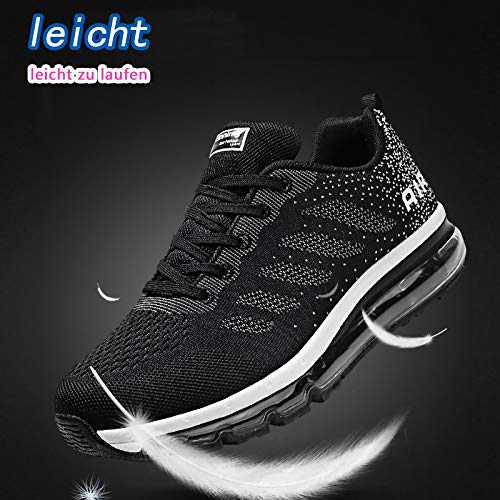Smarten Zapatillas de Running Hombre Mujer Air Correr Deportes Calzado Verano Comodos Zapatillas Sport Black White 43 EU