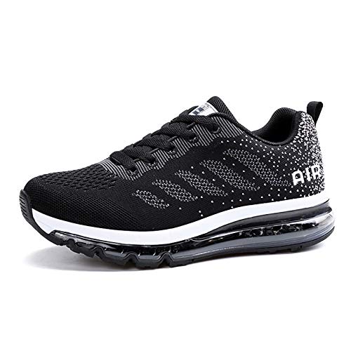 Smarten Zapatillas de Running Hombre Mujer Air Correr Deportes Calzado Verano Comodos Zapatillas Sport Black White 43 EU