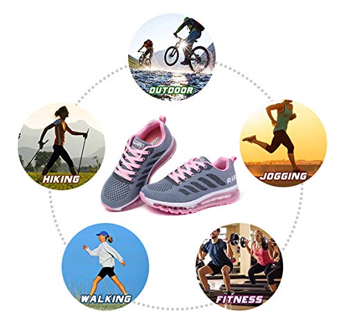 Smarten Zapatillas de Running Hombre Mujer Air Correr Deportes Calzado Verano Comodos Zapatillas Sport Grey Pink 39 EU