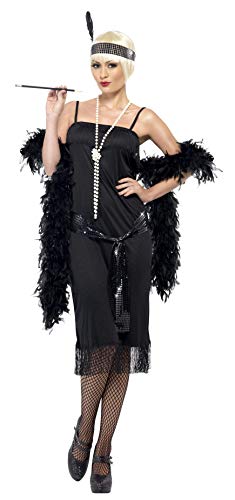 Smiffys-28605X1 Disfraz de Joven a la Moda de los años 20, con Vestido, cinturón fajín y Banda para el Pelo, Color Negro, XL-EU Tamaño 48-50 (Smiffy'S 28605X1)