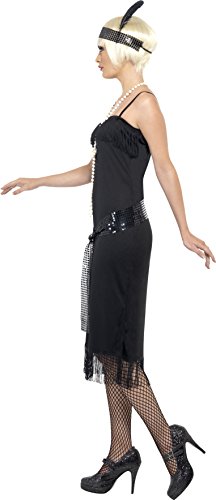 Smiffys-28605X1 Disfraz de Joven a la Moda de los años 20, con Vestido, cinturón fajín y Banda para el Pelo, Color Negro, XL-EU Tamaño 48-50 (Smiffy'S 28605X1)