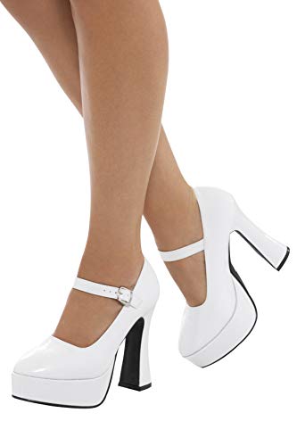 Smiffys-43075M Zapatos de Plataforma años 70 para Mujer, número R.U.: 6 / EE. UU.: 9, Color Blanco, EU Tamaño-38 (Smiffy'S 43075M)