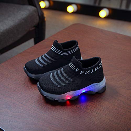 SO-buts Niños Bebés Niñas Niños Otoño Invierno Carta Malla Luz Led Calcetines Luminosos Zapatillas Deportivas Zapatillas Deportivas Zapatos Casuales (Negro,20 EU)