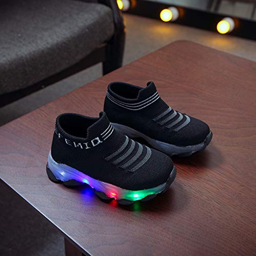 SO-buts Niños Bebés Niñas Niños Otoño Invierno Carta Malla Luz Led Calcetines Luminosos Zapatillas Deportivas Zapatillas Deportivas Zapatos Casuales (Negro,20 EU)