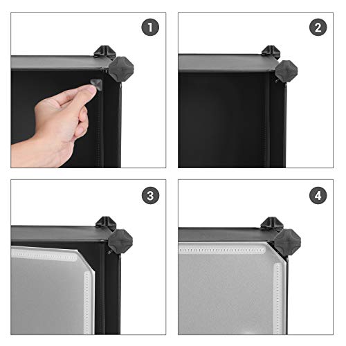 SONGMICS Estantería Modular, Armario Modular de 16 Cubos, Estantería de Plástico con Puertas, para Zapatillas, Ropa, Juguetes, Libros, Fácil de Montar, Negro LPC44HS