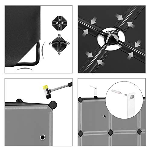 SONGMICS Estantería Modular, Armario Modular de 16 Cubos, Estantería de Plástico con Puertas, para Zapatillas, Ropa, Juguetes, Libros, Fácil de Montar, Negro LPC44HS