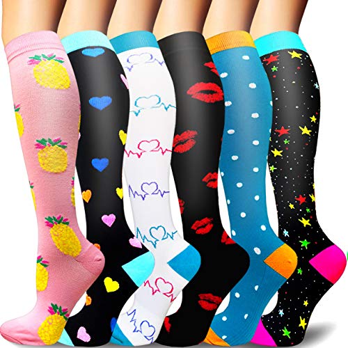 Sooverki Calcetines de compresión para Mujeres y Hombres 20-25 mmHg es el Mejor Graduado atlético, Correr, Volar, Viajar, Enfermeras 12-Multicolor-6 Pares L/XL