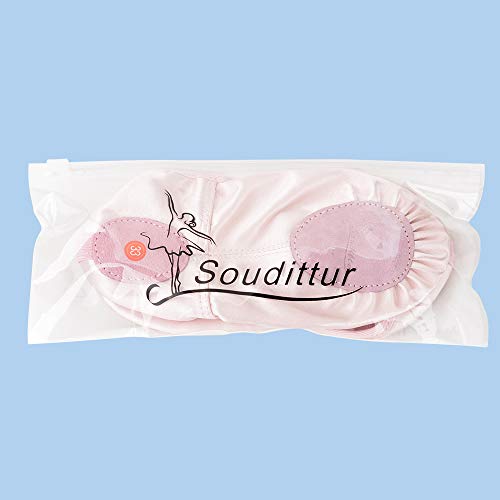 Soudittur Zapatillas de Ballet Satén -Media Punta Calzado de Danza para Niña y Mujer Adultos Suela Partida de Cuero Rosa Tallas 27 (Elija Un Tamaño Más Grande)