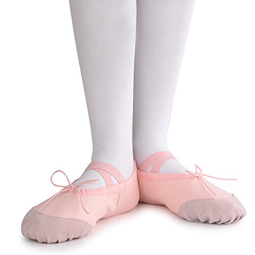 Soudittur Zapatillas de Ballet Suela Partida de Cuero Calzado de Danza para Niña y Mujer Adultos Rosa Tallas 32