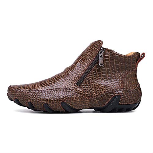 Splaa Botas Zapatos Hombre Botas Botines Martin Botas Marca Cuero Calidad Resbalón en Motocicleta Hombre Cálido 12 Marrón