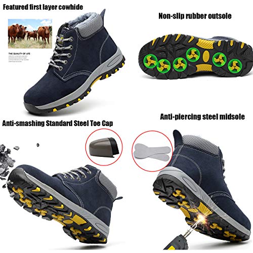 SROTER Mujer Hombre Invierno Botas de Seguridad Trabajo Zapatillas con Puntera de Acero Impermeables Botas de Nieve Zapatos de Trabajo Entrenador Unisex Zapatillas de Senderismo