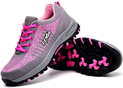 SROTER Unisex Zapatillas de Seguridad con Puntera de Acero Hombre Mujer Zapatos de Trabajo Transpirables Antideslizante Ligeras Comodas Zapatillas de Senderismo Rosa 38 EU