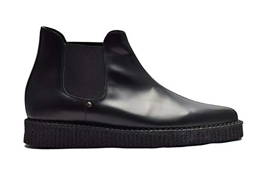 STEELGROUND Botas de tobillo de cuero negro con tierra de acero Chelsea Bota puntiaguda Creepers Sc210Z178, color Negro, talla 42 1/3 EU