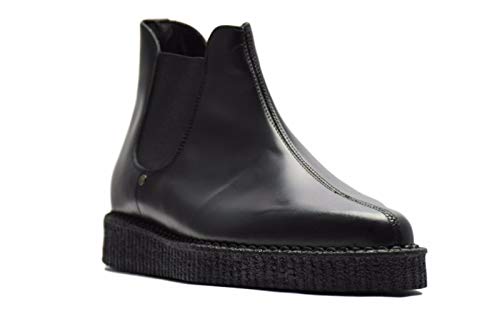 STEELGROUND Botas de tobillo de cuero negro con tierra de acero Chelsea Bota puntiaguda Creepers Sc210Z178, color Negro, talla 42 1/3 EU