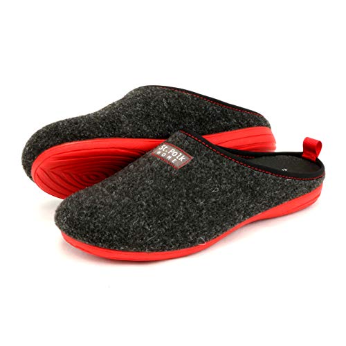 St.Polk® Zapatillas casa Mujer/Hombre Slippers Pantuflas de Estar por casa Fabricadas España Original Unisex Invierno/Verano máxima Comodidad Suela Caucho Plantilla Extraible (Gris/Rojo, Numeric_42)