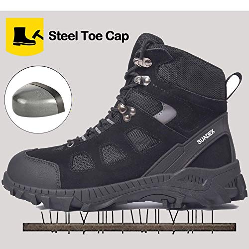 SUADEX Zapatos de seguridad para hombre y mujer, botas de seguridad altas, para invierno, con puntera de acero, 37-48 EU, color Negro, talla 42 EU