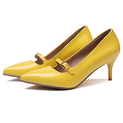 SUCREVEN Mujer Moda Tacón Medio Mary Jane Zapatos Puntiagudo Vestido Zapatos Fiesta Amarillo Talla 41 EU/43CN