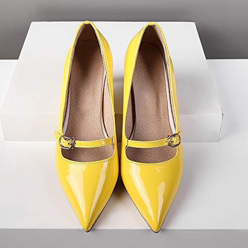 SUCREVEN Mujer Moda Tacón Medio Mary Jane Zapatos Puntiagudo Vestido Zapatos Fiesta Amarillo Talla 41 EU/43CN