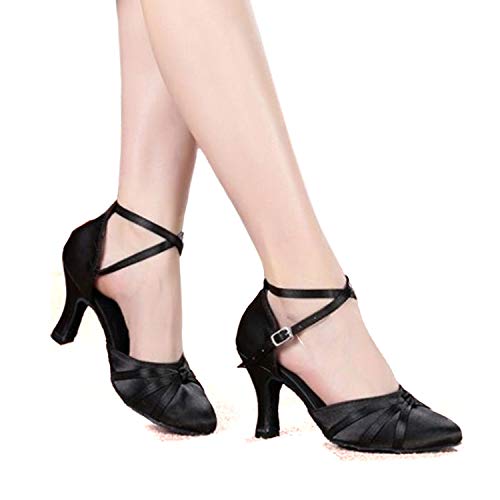 SUKUTU Mujer Moda de Malla de salón de Baile Latino Tango Zapatos de señora Suave Suela de tacón Alto de Baile Zapatos SU014 (36 EU, Tacón Negro-8.3 cm)