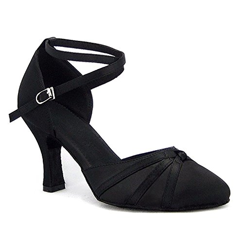 SUKUTU Mujer Moda de Malla de salón de Baile Latino Tango Zapatos de señora Suave Suela de tacón Alto de Baile Zapatos SU014 (36 EU, Tacón Negro-8.3 cm)