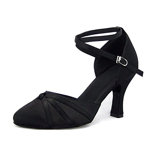 SUKUTU Mujer Moda de Malla de salón de Baile Latino Tango Zapatos de señora Suave Suela de tacón Alto de Baile Zapatos SU014 (36 EU, Tacón Negro-8.3 cm)
