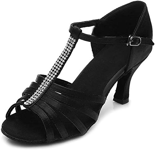 SWDZM Mujer Zapatos de Baile/Estándar de Zapatos de Baile Latino Satén Ballroom modelo-ES-227 Negro 36.5 EU