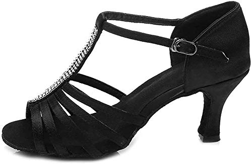 SWDZM Mujer Zapatos de Baile/Estándar de Zapatos de Baile Latino Satén Ballroom modelo-ES-227 Negro 36.5 EU