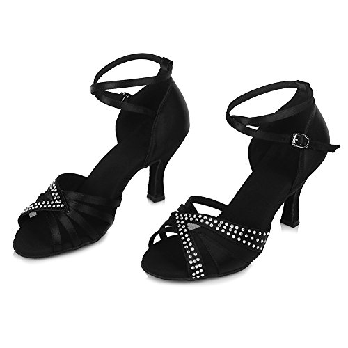 SWDZM Mujer Zapatos de Baile,estándar de Zapatos de Baile Latino,Ballroom Modelo, 2.56'' tacón,Negro 38EU