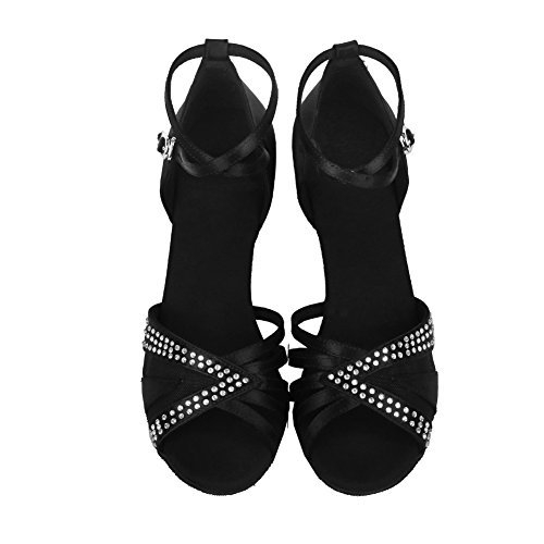 SWDZM Mujer Zapatos de Baile,estándar de Zapatos de Baile Latino,Ballroom Modelo, 2.56'' tacón,Negro 38EU