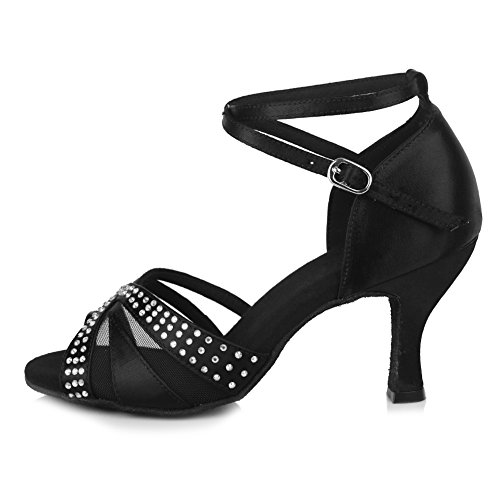 SWDZM Mujer Zapatos de Baile,estándar de Zapatos de Baile Latino,Ballroom Modelo, 2.56'' tacón,Negro 38EU