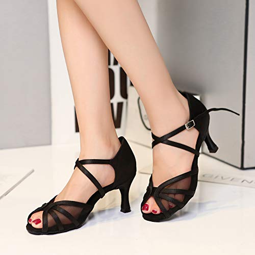 SWDZM Mujer Zapatos de Baile,estándar de Zapatos de Baile Latino,Ballroom Modelo, 3.1'' tacón, Negro 35EU/3UK/22.5CM