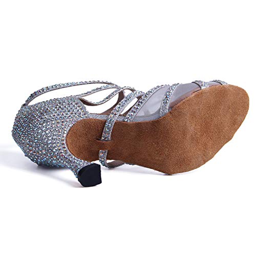 Syrads Zapatos de Baile Latino con pedrería para Mujer Salsa Tango Moderna Bachata Zapatos de Baile de Salón Suela Blanda 1057-1
