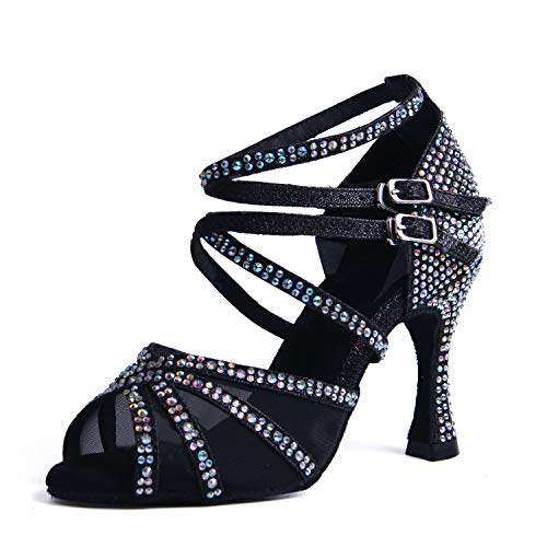 Syrads Zapatos de Baile Latino con pedrería para Mujer Salsa Tango Moderna Bachata Zapatos de Baile de Salón Suela Blanda 1057