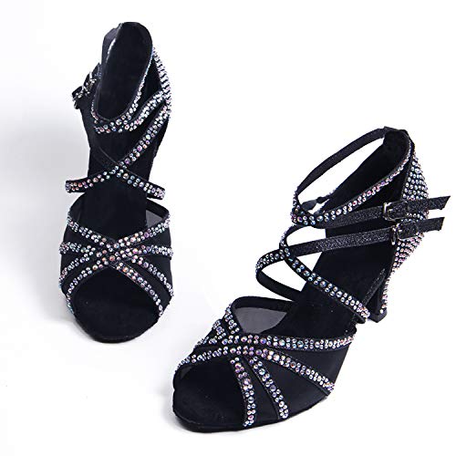 Syrads Zapatos de Baile Latino con pedrería para Mujer Salsa Tango Moderna Bachata Zapatos de Baile de Salón Suela Blanda 1057
