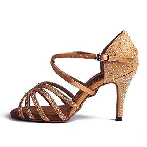 Syrads Zapatos de Baile Latino para Mujer Salsa Tango Bachata con Pedrería Vals Zapatos de Baile de Salón Suela Blanda 1056