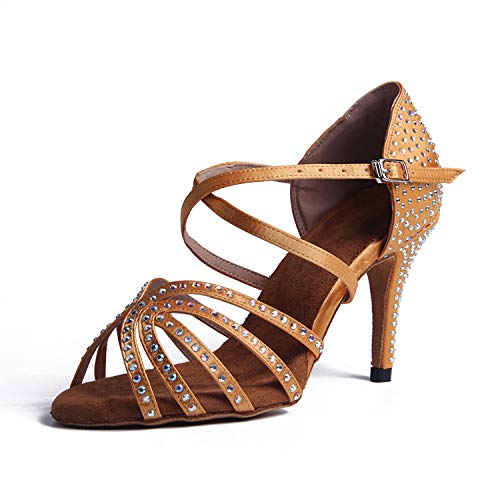 Syrads Zapatos de Baile Latino para Mujer Salsa Tango Bachata con Pedrería Vals Zapatos de Baile de Salón Suela Blanda 1056