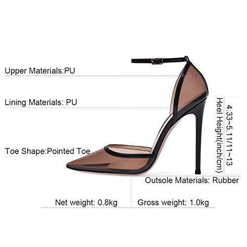 Tacón Stiletto Tacones Transparente de Tacón de Aguja Puntiagudo Punta,MWOOOK-430 Boda Fiesta Nocturna Bombas de Baile,Black,45