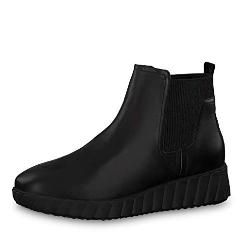 Tamaris Mujer Botines 25485-23, señora Botines cuña, Botas,Botines,Botín con cuña,tacón de cuña,Plateforme,Wedge,Plana,Black Leather,41 EU / 7.5 UK