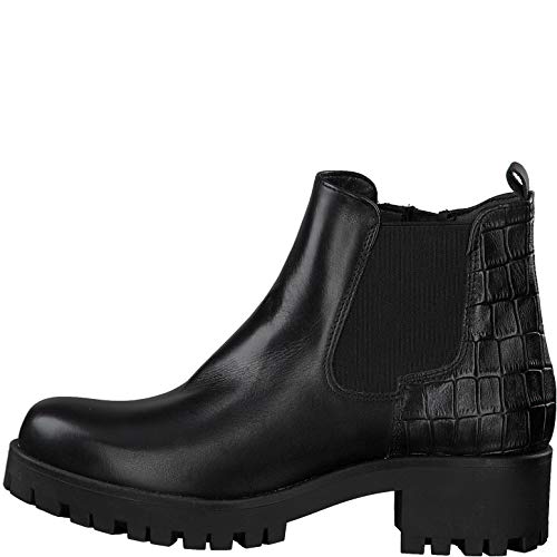 Tamaris Mujer Botines, señora Botas Chelsea, Botas,Botas de Media caña,Botines,botín,Slip on,Alto,Black/Struct,39 EU / 5.5 UK