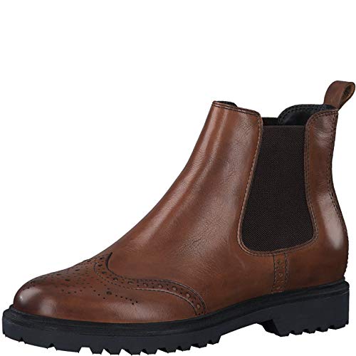 Tamaris Mujer Botines, señora Botas Chelsea, Botas,Botas de Media caña,Botines,botín,Slip on,Plana,Cognac Leather,36 EU / 3.5 UK