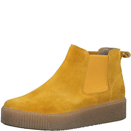 Tamaris Mujer Botines, señora Botas Chelsea, Botas,Botas de Media caña,Botines,botín,Slip on,Plana,Saffron,40 EU / 6.5 UK