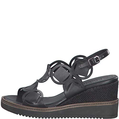 Tamaris Mujer Sandalias de Vestir 28312-24, señora Sandalias de cuña, Zapatos del Verano,cómodo,tacón Alto,Black,38 EU / 5 UK