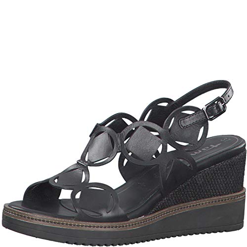 Tamaris Mujer Sandalias de Vestir 28312-24, señora Sandalias de cuña, Zapatos del Verano,cómodo,tacón Alto,Black,38 EU / 5 UK