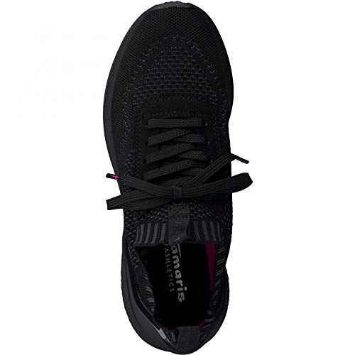 Tamaris Mujer Zapatillas, señora Bajo,Plantilla Desmontable,Zapatillas de Deporte,Zapatos Informales,Cuña de tacón,Black/DK.Grey,38 EU / 5 UK