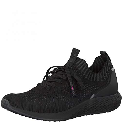 Tamaris Mujer Zapatillas, señora Bajo,Plantilla Desmontable,Zapatillas de Deporte,Zapatos Informales,Cuña de tacón,Black/DK.Grey,38 EU / 5 UK