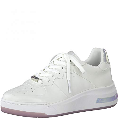 Tamaris Mujer Zapatillas, señora Bajo,Plantilla Desmontable,Zapatillas de Deporte,Zapatos Informales,Cuña de tacón,White,41 EU / 7.5 UK