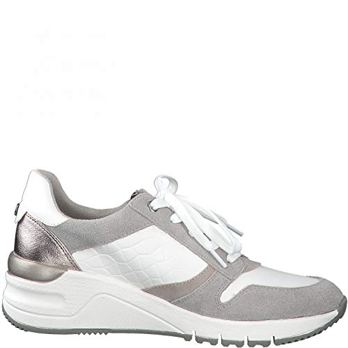 Tamaris Mujer Zapatillas, señora Bajo,Plantilla Desmontable,Zapatos Informales,Cuña de tacón,Zapatos Bajos,con Cordones,White Comb,42 EU / 8 UK