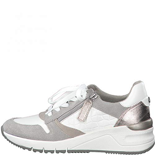 Tamaris Mujer Zapatillas, señora Bajo,Plantilla Desmontable,Zapatos Informales,Cuña de tacón,Zapatos Bajos,con Cordones,White Comb,42 EU / 8 UK